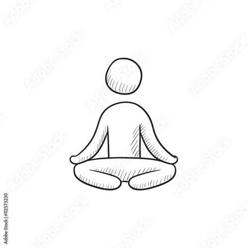 Man meditating in lotus pose sketch icon.