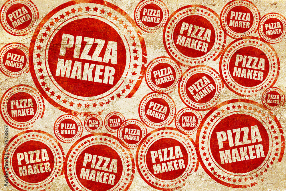 Obraz premium pizza maker, red stamp on a grunge paper texture