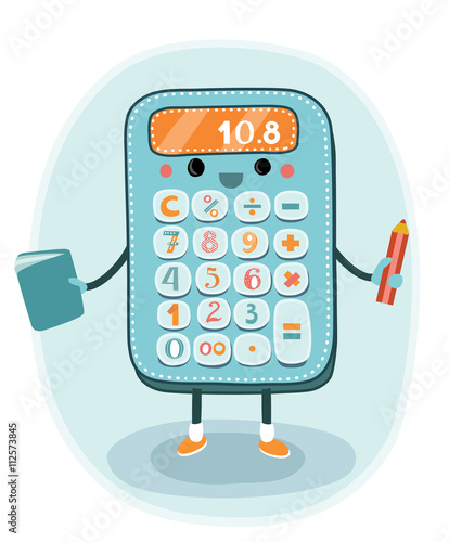 Cartoon smiling electronic calculator character