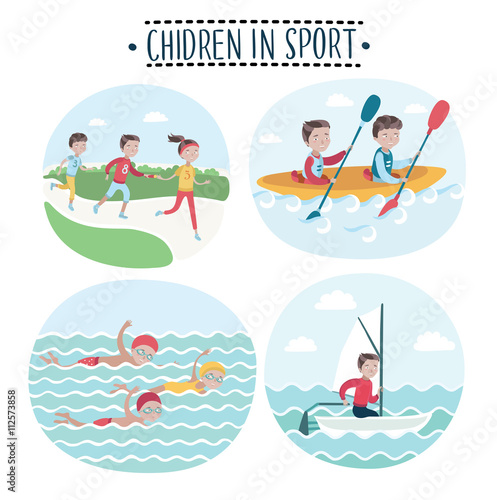 Set scene of children play sports