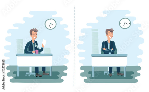 Tired and full of energy cartoon men