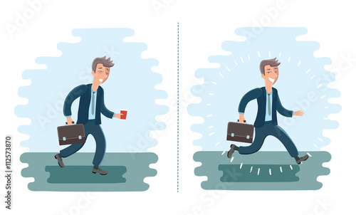 Cartoon cheerful man and exhausted man