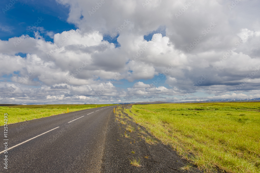Isolated road and Icelandic colorful landscape on Iceland, summe Isolated road and Icelandic colorful landscape on Iceland, summe