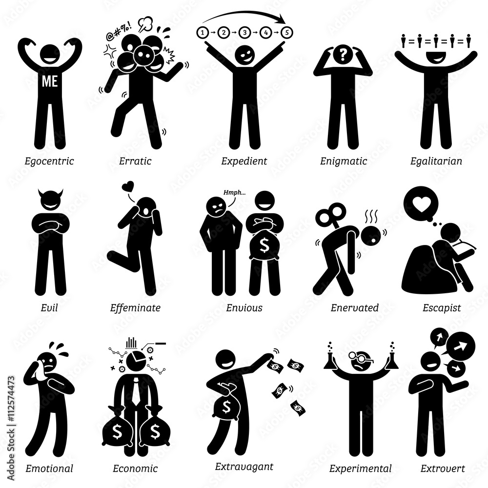 Negative and Neutral Personalities Character Traits. Stick Figures Man ...
