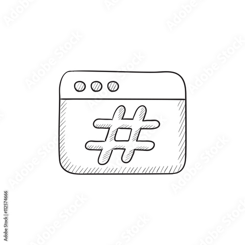 Browser window with hashtag sketch icon.