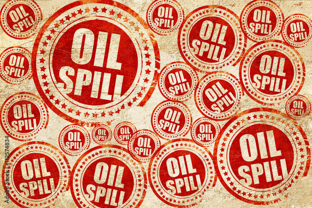 Obraz premium oil spill, red stamp on a grunge paper texture