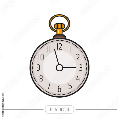 Flat colored icon pocket watch isolated on white background. Vector