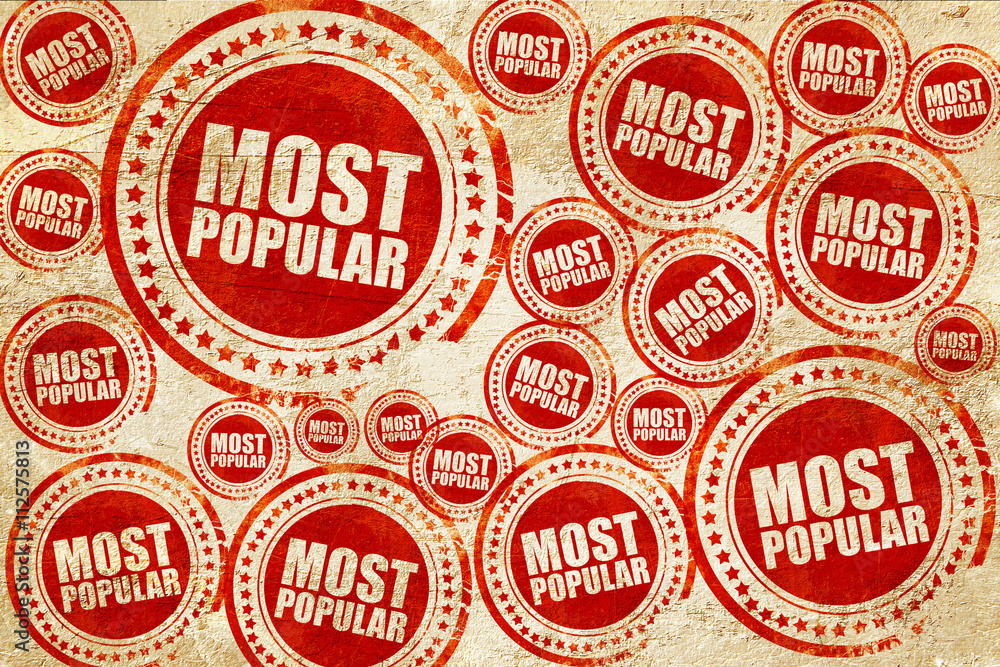 most popular, red stamp on a grunge paper texture most popular, red stamp on a grunge paper texture