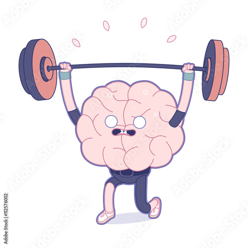 Train your brain series - the flat outlined vector illustration of training brain activity, weightlifting. Part of a Brain collection.