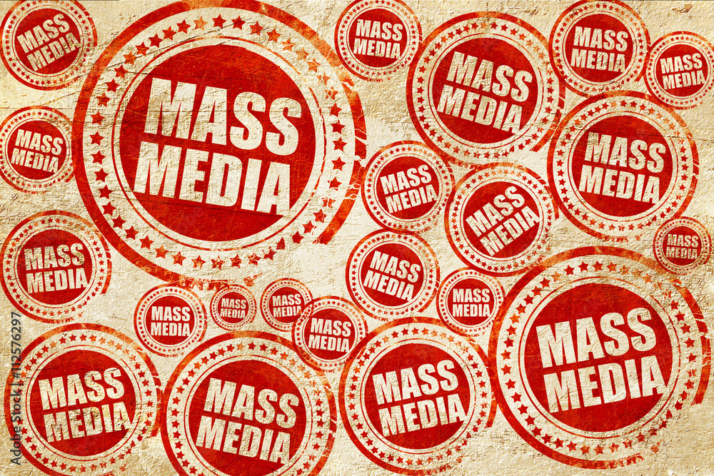 mass media, red stamp on a grunge paper texture