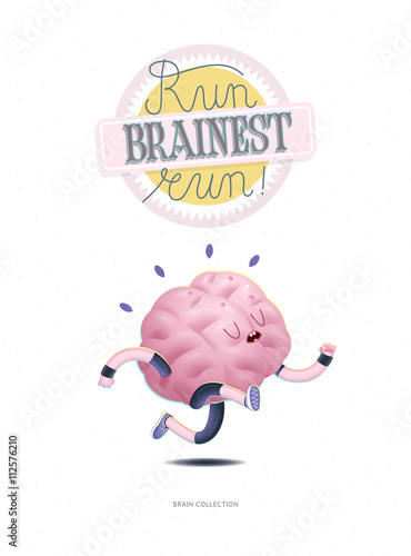 Train your brain poster - the vector illustration of a training running brain with lettering Run Brainest Run. Part of Brain collection.