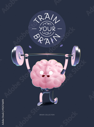 Train your brain poster - the vector illustration of a training brains activity with lettering Train Your Brain, weightlifting. Part of Brain collection.