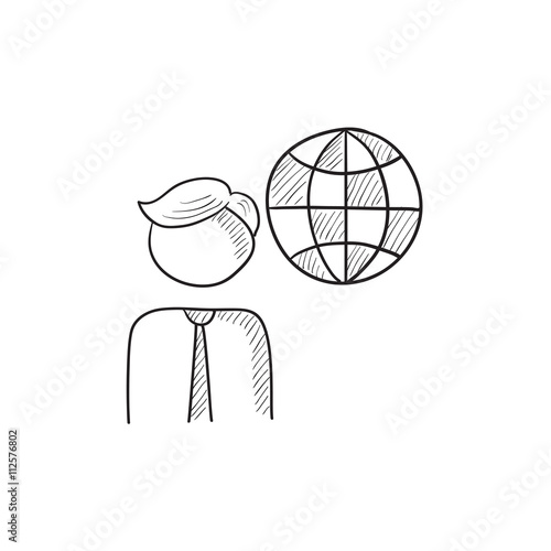 Man with globe sketch icon.