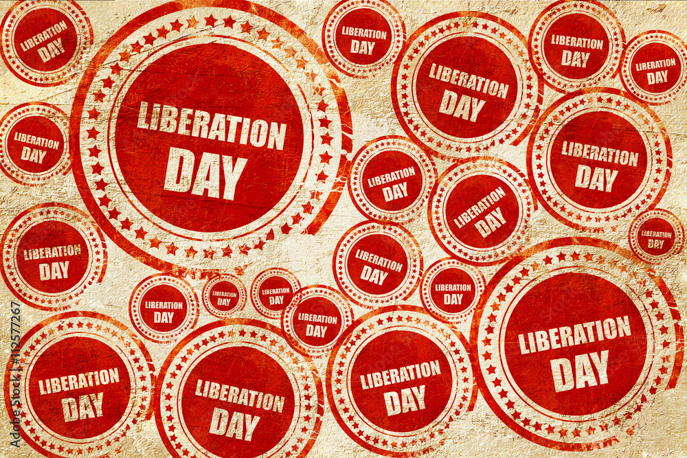 liberation day, red stamp on a grunge paper texture