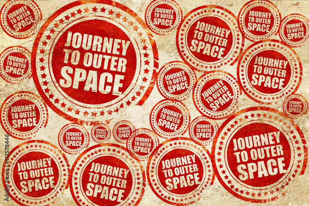 journey to outer space, red stamp on a grunge paper texture
