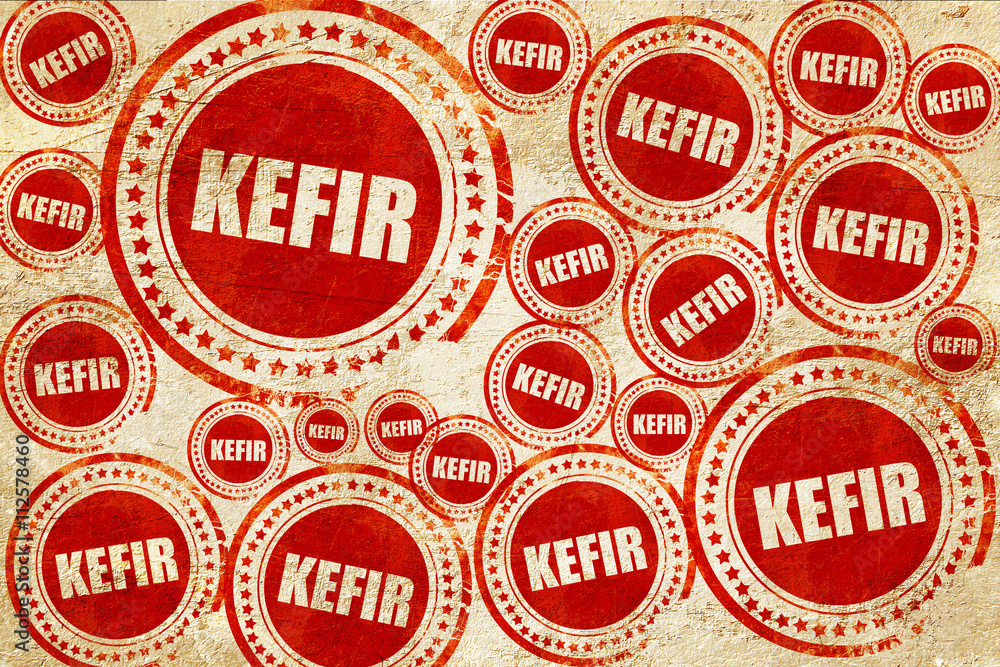 kefir, red stamp on a grunge paper texture