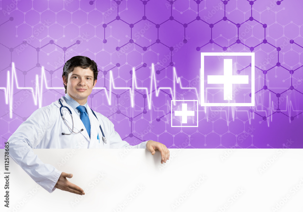 Doctor with banner Doctor with banner