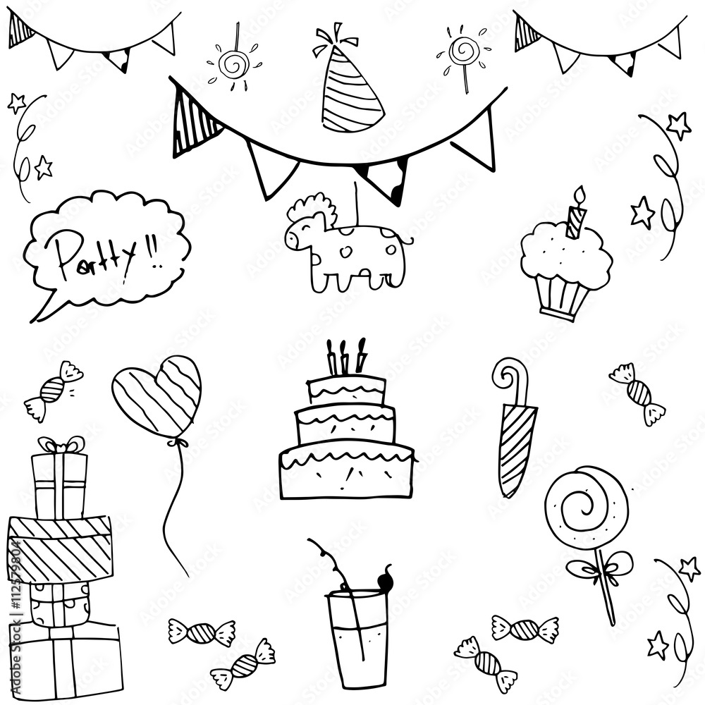 Set party doodle illustration - obrazy, fototapety, plakaty 