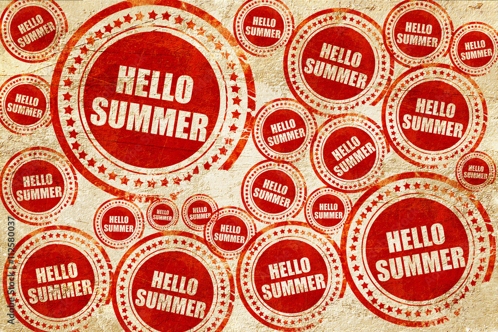 hello summer, red stamp on a grunge paper texture hello summer, red stamp on a grunge paper texture