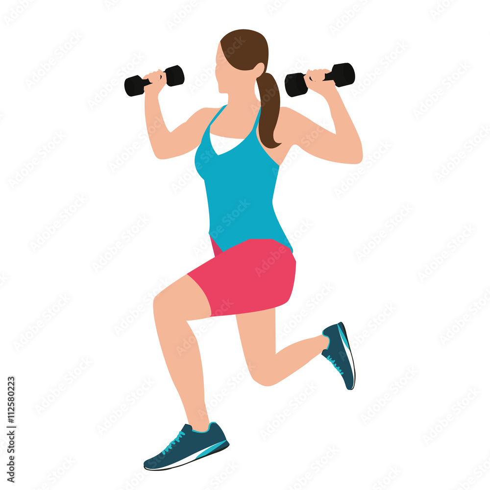 woman fitness position holding barbells with her hand while squatting woman fitness position holding barbells with her hand while squatting