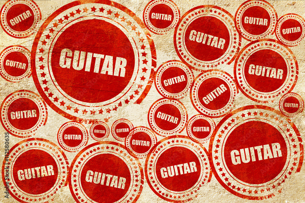 guitar, red stamp on a grunge paper texture