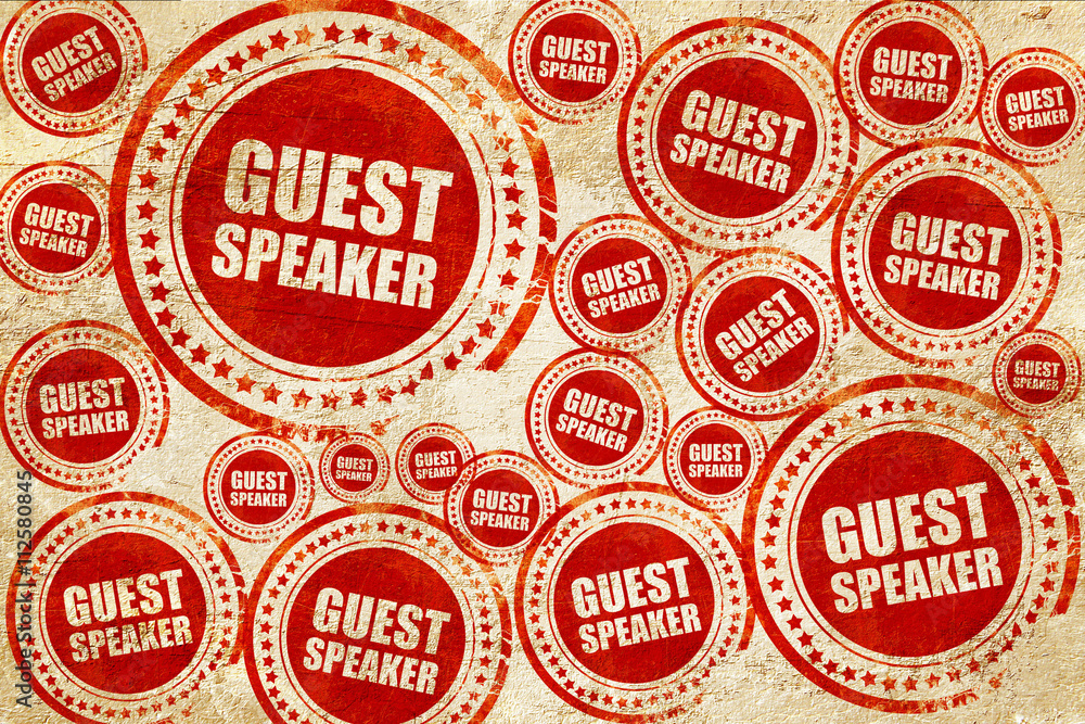 guest speaker, red stamp on a grunge paper texture