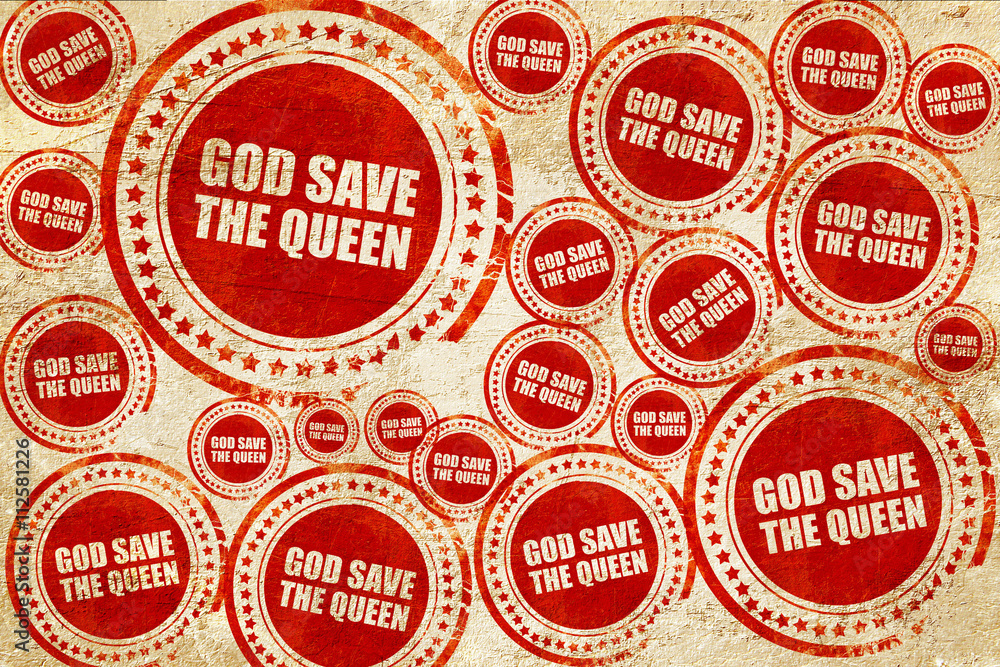 god save the queen, red stamp on a grunge paper texture