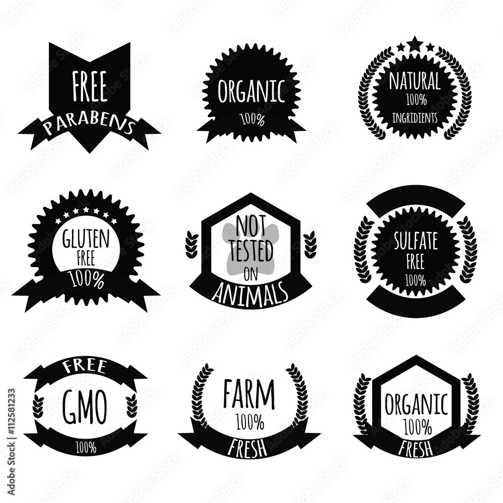 Organic product, paraben free, not tested on animals bages or ic Stock  Vector | Adobe Stock