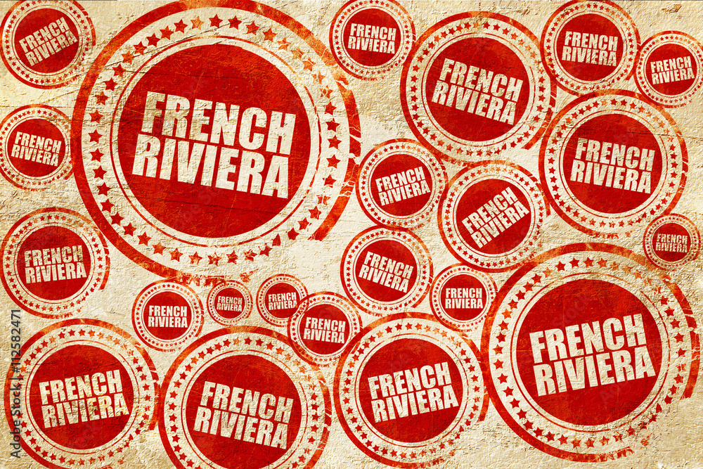 french riviera, red stamp on a grunge paper texture