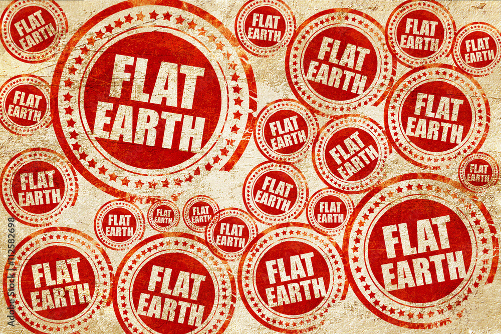 flat earth, red stamp on a grunge paper texture
