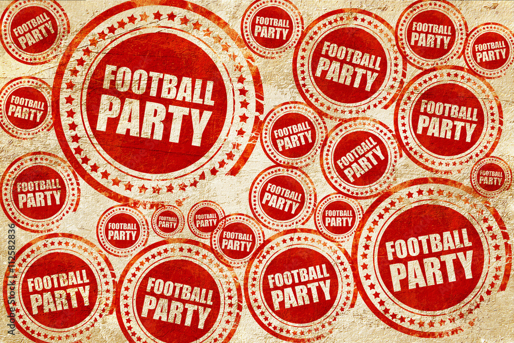 football party, red stamp on a grunge paper texture