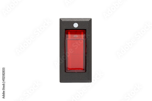 Red power switch isolated on white background.( With clipping path.)