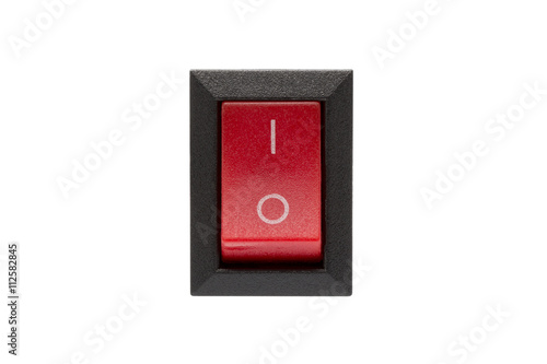 Red power switch isolated on white background.( With clipping path.)