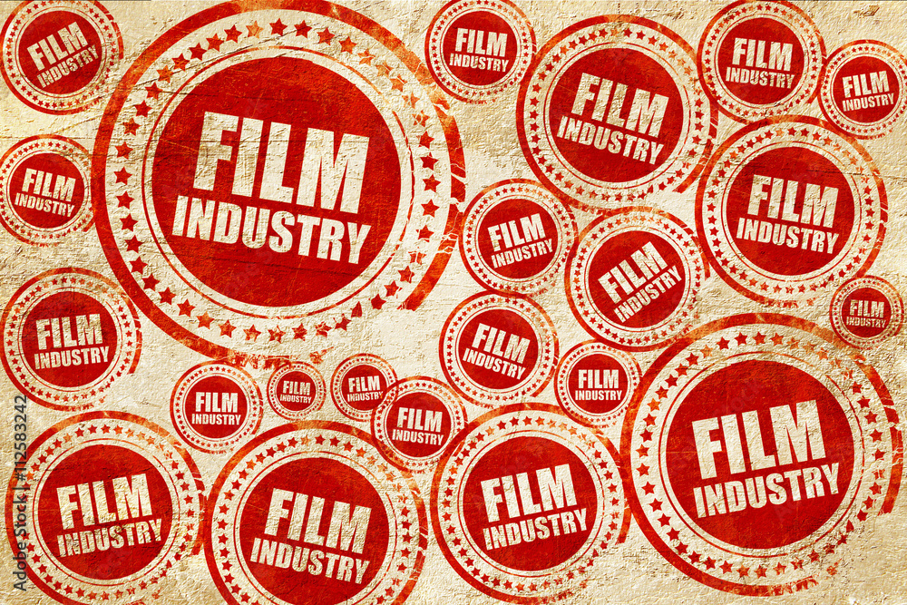 film industry, red stamp on a grunge paper texture