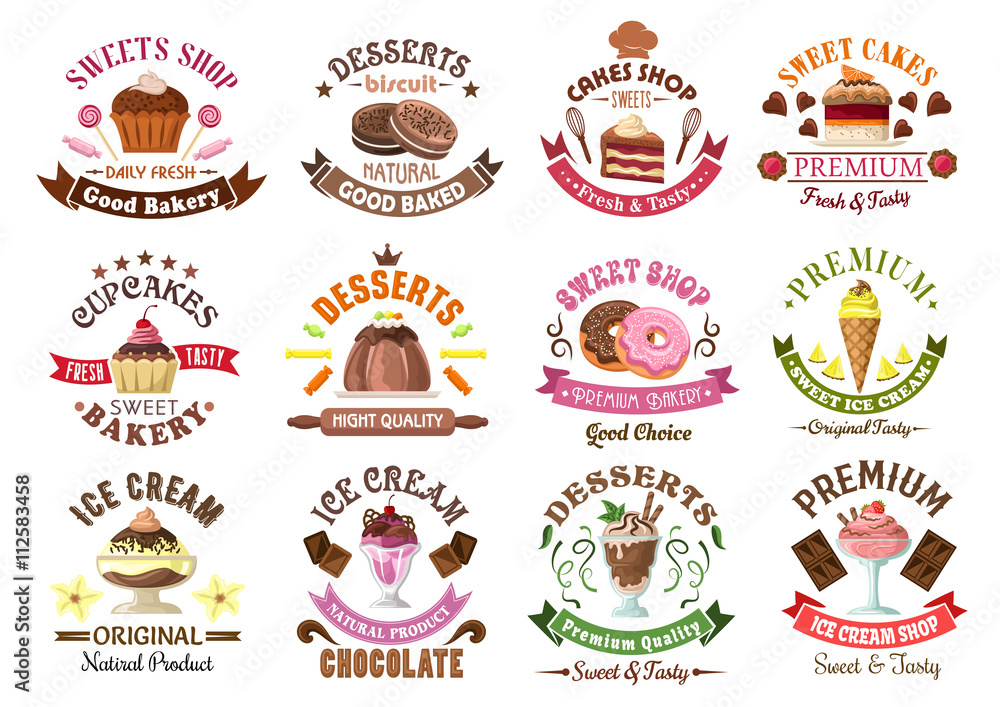 Cakes and ice cream symbols for pastry shop design Cakes and ice cream symbols for pastry shop design