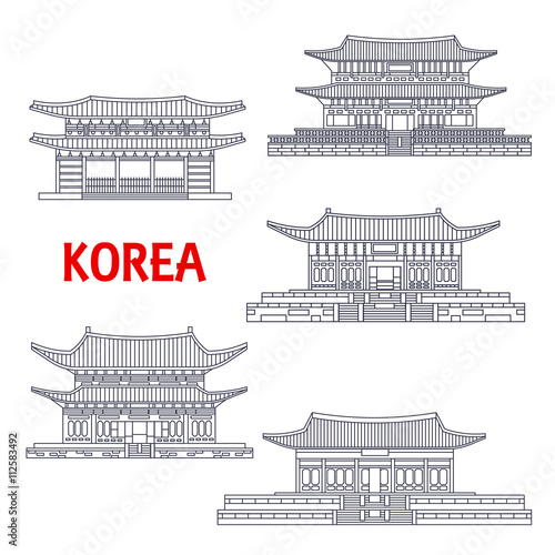 Fototapeta Naklejka Na Ścianę i Meble -  Five grand palaces of South Korea thin line symbol