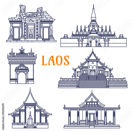 Laotian temples thin line icon for travel design