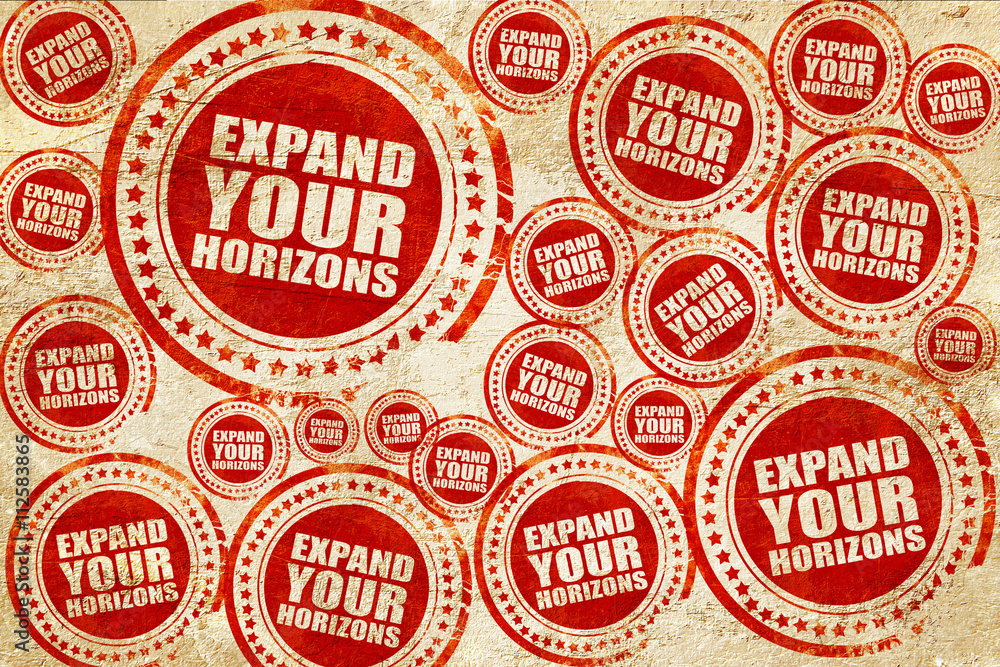 Obraz premium expand your horizons, red stamp on a grunge paper texture