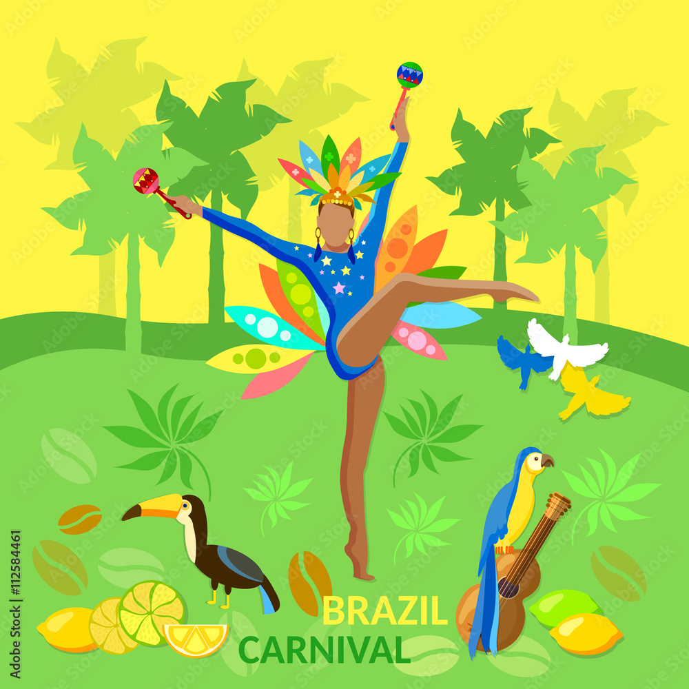 Naklejka premium Welcome to Brazil brazilian carnival jungle bright holiday
