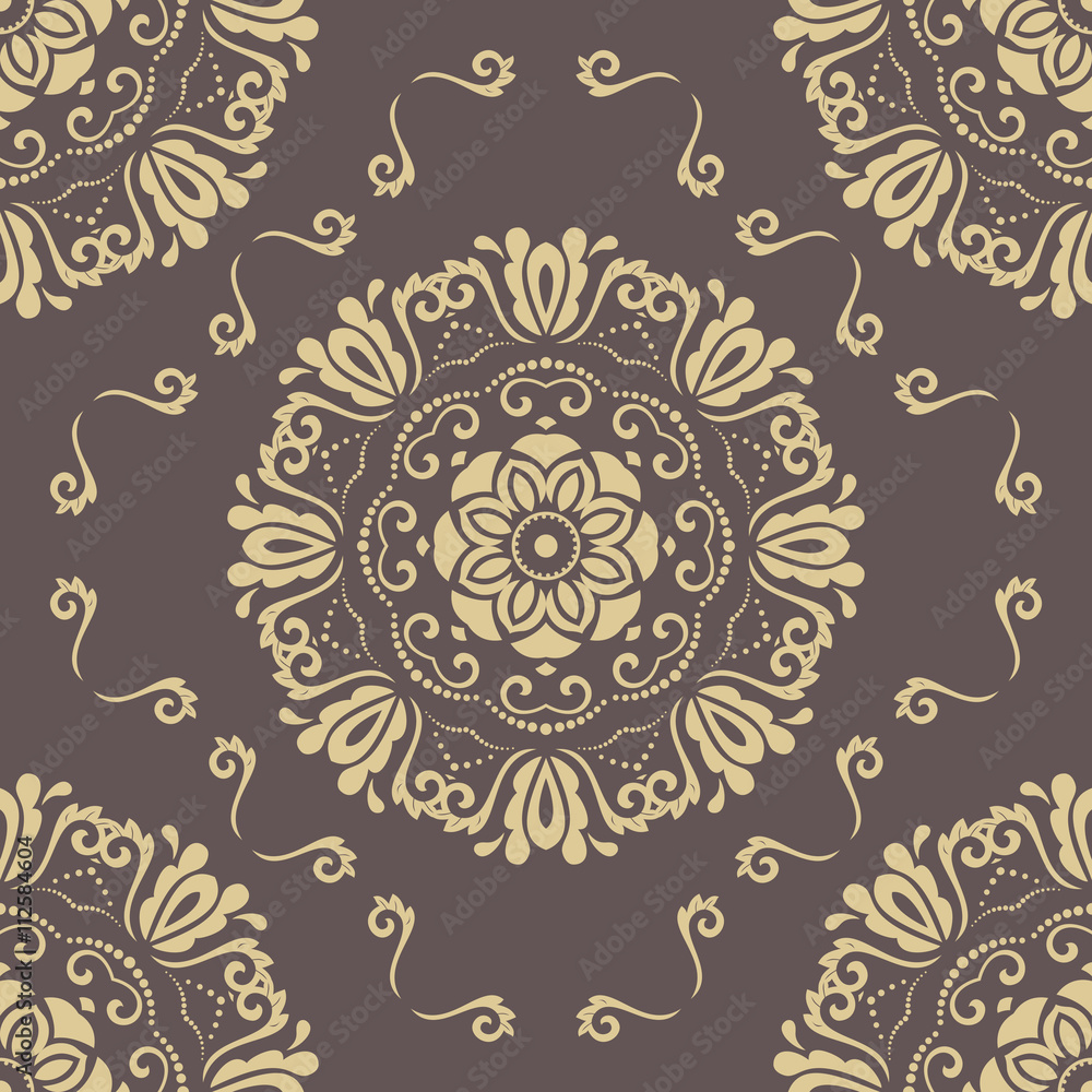 Oriental classic brown and golden pattern. Seamless abstract background