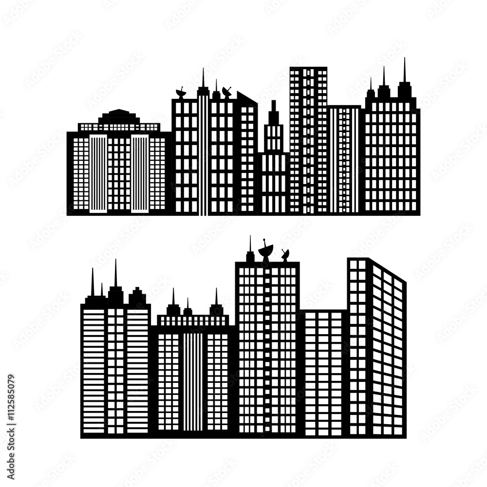 City design. Building icon. Black and white illustration , vector