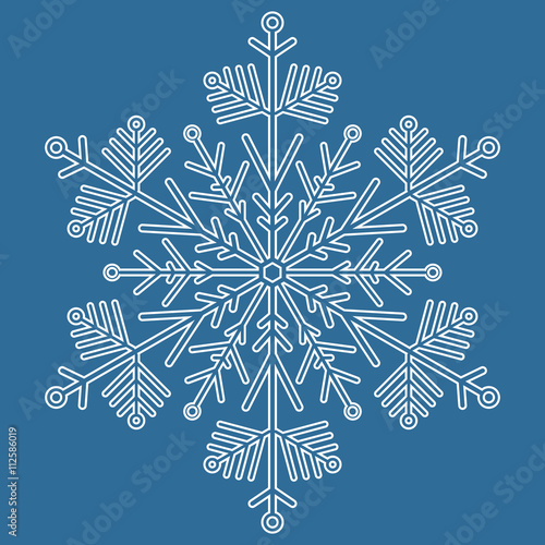 Round vector snowflake. Abstract winter ornament. Blue and white snowflake