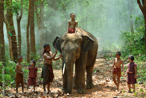 The Big Family of Elephants Village at Surin Province Thailand photo