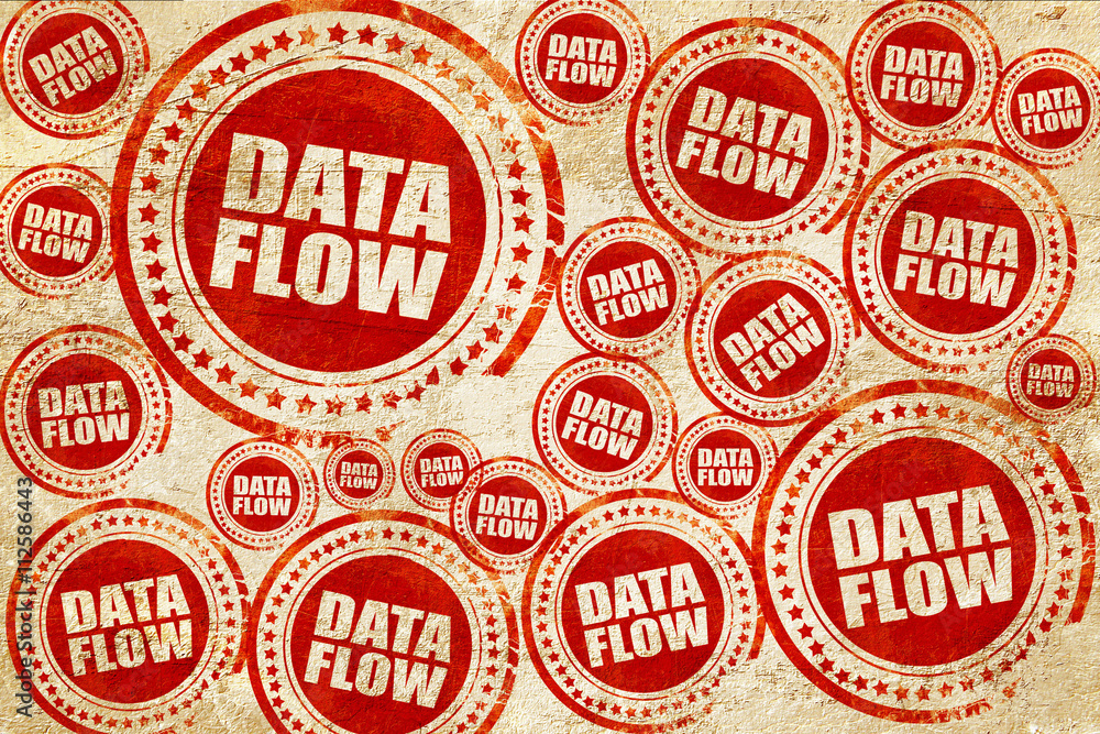 data flow, red stamp on a grunge paper texture