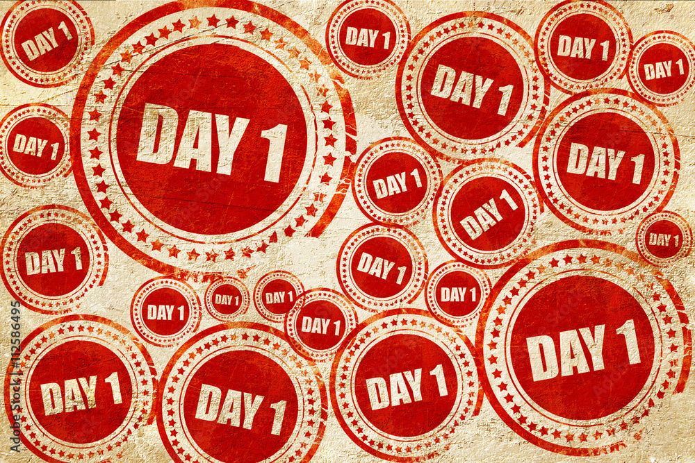 day 1, red stamp on a grunge paper texture day 1, red stamp on a grunge paper texture