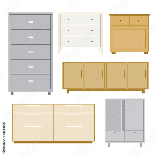 Set of cabinet wood Furniture style isolated object Vector
