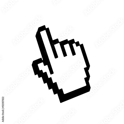 Hand pointer sign. Cursor mouse web icon. Pixelated click button. Black element, isolated on white background. Symbol arrow, computer, technology and website, internet, connection. Vector illustration