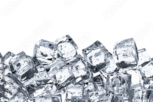 heap of ice cubes on white background