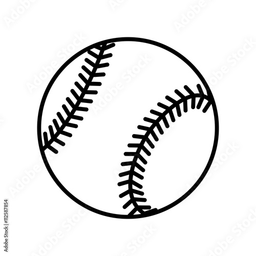 Baseball ball sign. Black softball icon isolated on white background. Equipment for professional american sport. Symbol of play, team, game and competition, recreation. Flat design Vector illustration photo