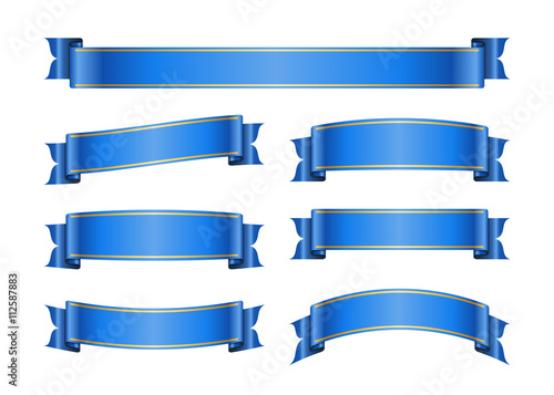 Ribbon banners set. Sign blank for promotion, web, advertising text etc. Collection retro scrolls design decoration elements. Symbol blue vintage label isolated on white background Vector illustration
